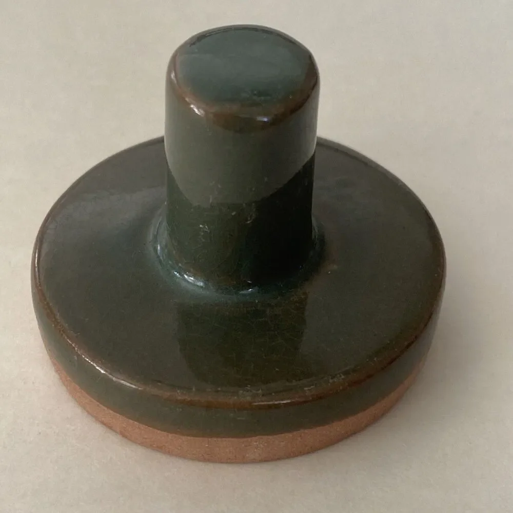 Cookie Stamp Terra Cotta Cow 2” Round Handle Green Glaze